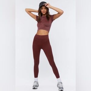 Forever 21 Seamless Ribbed Leggings - Burgandy